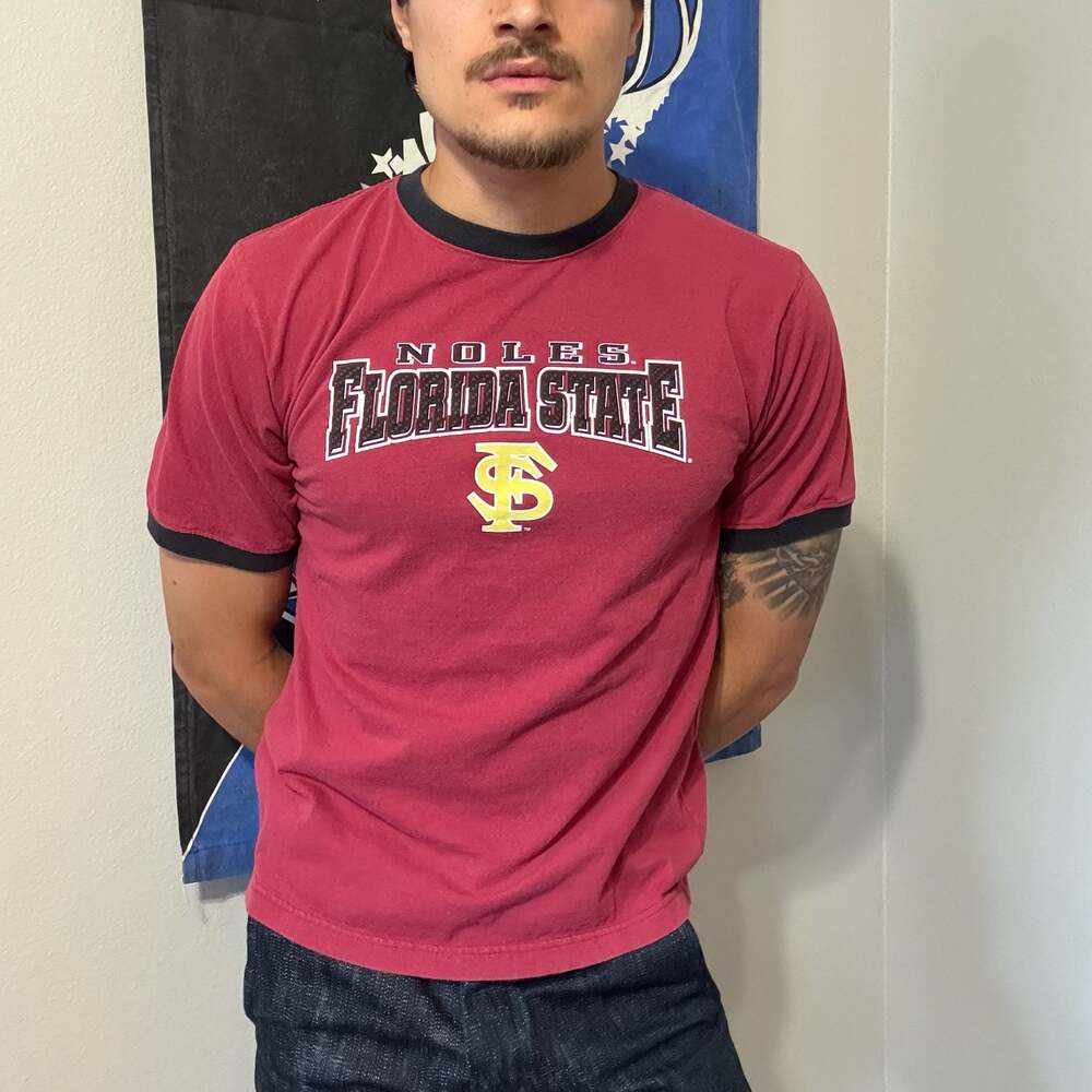 Vintage Florida State Seminoles FSU Ringer T-Shirt Maroon Black Team Athletics U - Picture 4 of 8